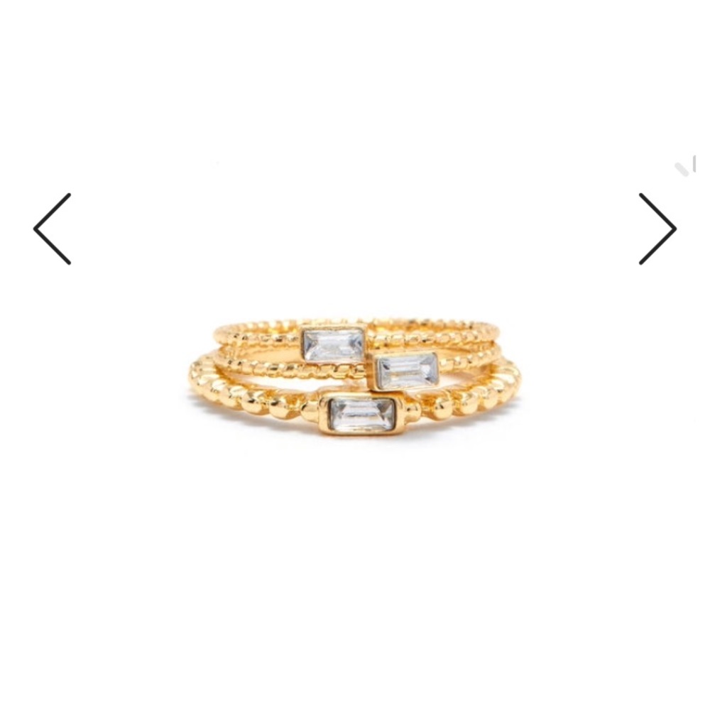 Set of 3 emerald baguette stackable gold rings